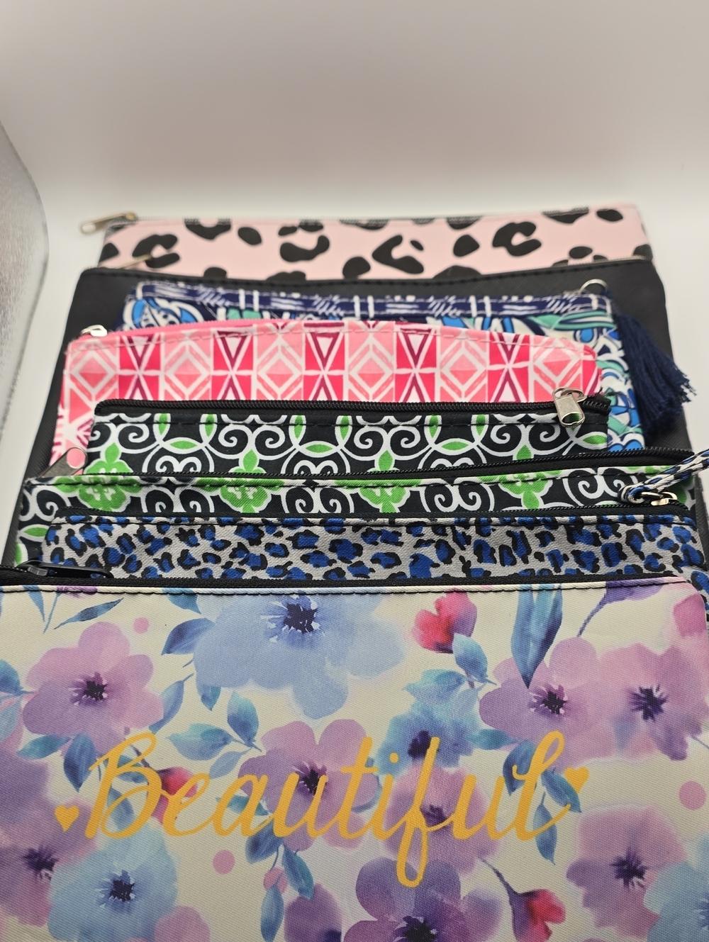 Floral 'Beautiful' Zip Pouch - Pink, Purple & Blue